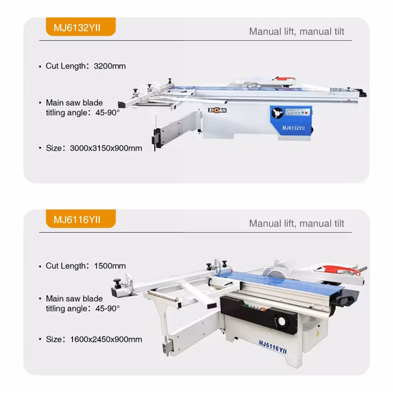 ZICAR 木工スライドテーブル丸鋸デジタルディスプレイと電動リフティング付き
